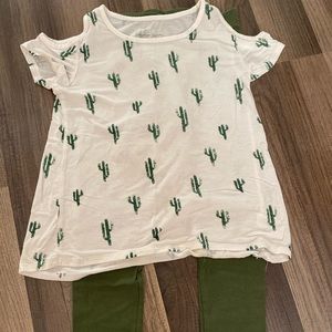 Girls cute cactus top and green leggings